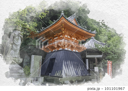 水彩画風　和歌山　紀三井寺　鐘楼　和歌山県和歌山市 101101967