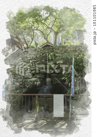 水彩画風　和歌山　紀三井寺　清浄水　和歌山県和歌山市 101101985