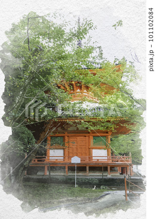 水彩画風　和歌山　紀三井寺　多宝塔　和歌山県和歌山市 101102084