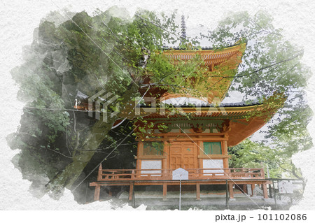 水彩画風 和歌山 紀三井寺 多宝塔 和歌山県和歌山市 水彩画風 和歌山 紀三井寺 多宝塔 和歌山県和歌山市 101102086