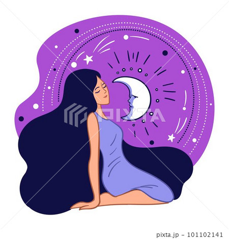 Calm and relaxed woman with moon and moonshine 101102141
