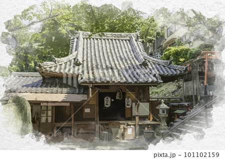 水彩画風　和歌山　紀三井寺　滝本院　波切不動　和歌山県和歌山市 101102159