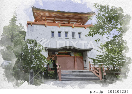 水彩画風 和歌山 紀三井寺 仏殿 和歌山県和歌山市 水彩画風 和歌山 紀三井寺 仏殿 和歌山県和歌山市 101102285