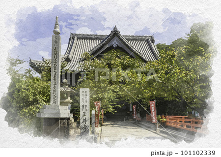 水彩画風　和歌山　紀三井寺　本堂　和歌山県和歌山市 101102339