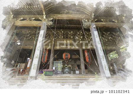 水彩画風 和歌山 紀三井寺 本堂 和歌山県和歌山市 水彩画風 和歌山 紀三井寺 本堂 和歌山県和歌山市 101102341