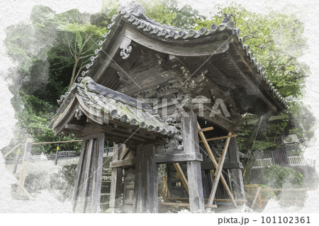 水彩画風 和歌山 紀三井寺 裏門 和歌山県和歌山市 水彩画風 和歌山 紀三井寺 裏門 和歌山県和歌山市 101102361