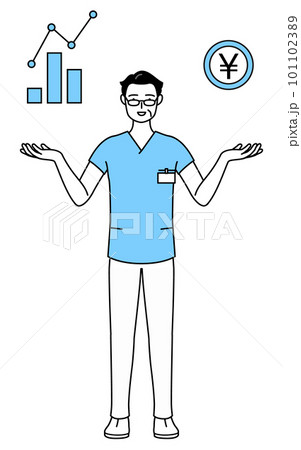 DXのイメージ、業績と売上の向上を案内する中年・シニア男性看護師、理学療法士、作業療法士、言語聴覚士 101102389
