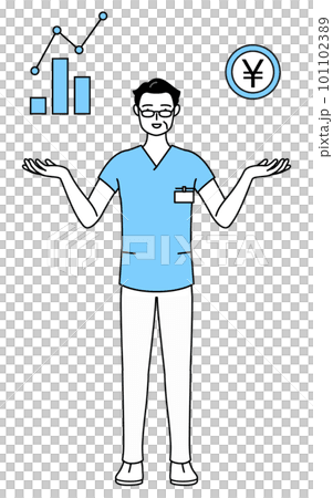 DXのイメージ、業績と売上の向上を案内する中年・シニア男性看護師、理学療法士、作業療法士、言語聴覚士 101102389