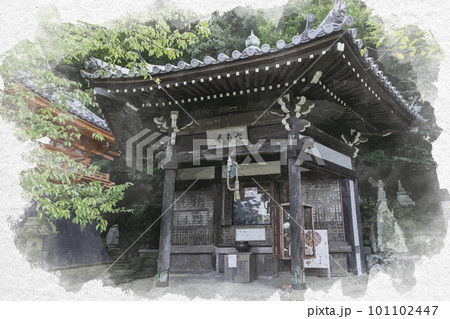 水彩画風　和歌山　紀三井寺　六角堂　和歌山県和歌山市 101102447