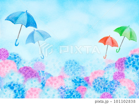 梅雨の雨の中の傘をさした梅雨イメージイラスト 101102838