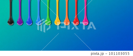 Colorful ink drops on blue background. Horizontal banner 101103055