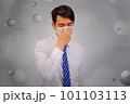 Asian man wear masks to protect PM 2.5 dust and air pollution, air pollution concept, healthcare concept. 101103113