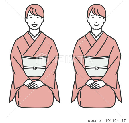 正座で挨拶をする着物女性 101104157