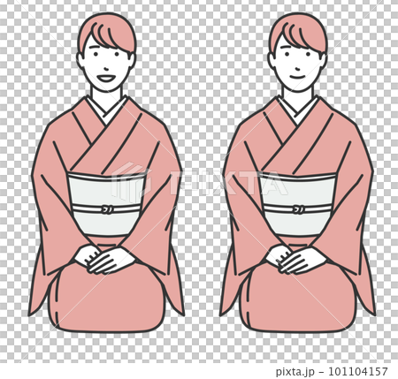 正座で挨拶をする着物女性 101104157