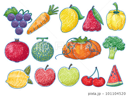 Fruits and Vegetable in Pencil Colour Sketch Simple Style Fruits and Vegetable in Pencil Colour Sketch Simple Style 101104520