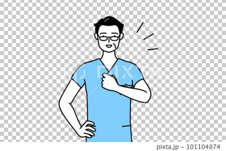 Middle-aged / senior male nurse hitting the chest, physical therapist, occupational therapist, speech therapist, nursing assistant 101104874