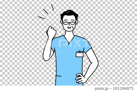 Middle-aged / senior male nurse doing guts pose, physical therapist, occupational therapist, speech therapist, nursing assistant 101104875