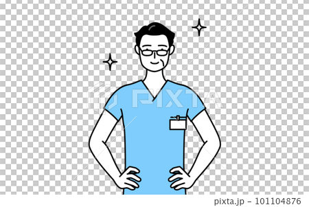 中老年男護士、物理治療師、職業治療師、語言治療師、雙手叉腰的護理助理 101104876