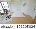 A bedroom with white bedding and a cute board game 101105026
