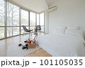 Bedroom with white bedding and cute board games 101105035
