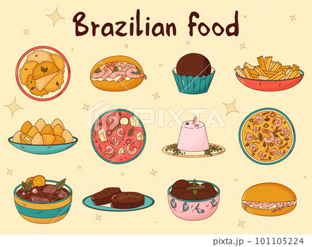 Set of Brazilian traditional food. Vector illustration in hand drawn style 101105224