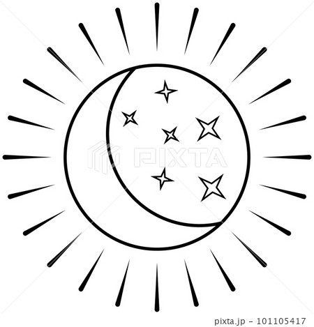 Icon moon sun, night day simple logo, button star rays 101105417