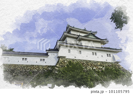 水彩画風 和歌山城 天守閣 和歌山県和歌山市のイラスト素材 [101105795