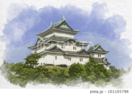 水彩画風　和歌山城　天守閣　和歌山県和歌山市 101105796
