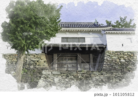水彩画風 和歌山城 天守二の門 楠門 和歌山県和歌山市 水彩画風 和歌山城 天守二の門 楠門 和歌山県和歌山市 101105812