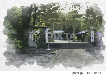 水彩画風　和歌山城　和歌山県護国神社　鳥居　和歌山県和歌山市 101105818