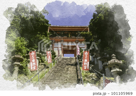 水彩画風　和歌山　紀州東照宮　楼門　和歌山県和歌山市 101105969