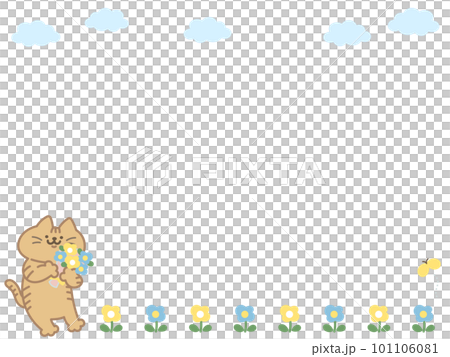 Simple illustration frame material of a cat with a bouquet 101106081