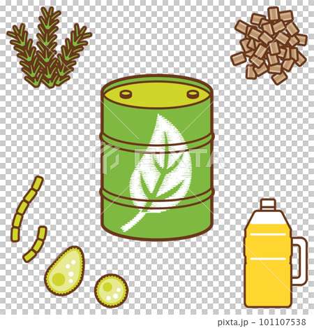 植物油・木くず・藻類から作るジェット燃料-SAFのイメージ(シンプル) 植物油・木くず・藻類から作るジェット燃料-SAFのイメージ(シンプル) 101107538
