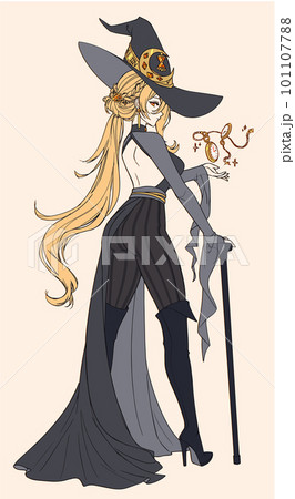 Halloween Anime manga white witch in various poses Stock Vector