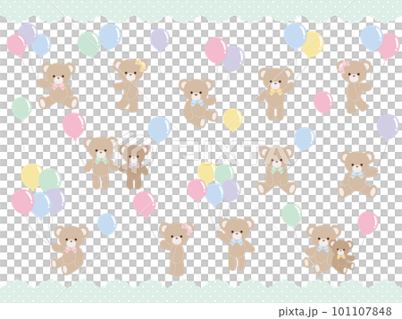 風船とリボンをつけたかわいいくまのイラストセット 風船とリボンをつけたかわいいくまのイラストセット 101107848