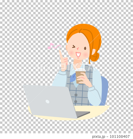 Smiling woman drinking coffee and taking a break at work Smiling woman drinking coffee and taking a break at work 101108407