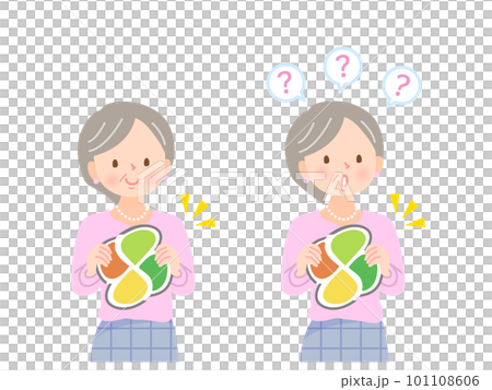 Senior woman's facial expression set with silver mark Senior woman's facial expression set with silver mark 101108606