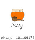 Honey jar and wooden dipper icon. Simple cartoon illustration 101109174