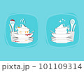 Clean and dirty plate, bowl, dirt and leftovers. Isolated vestor illustration, before and after 101109314