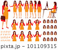 businesswoman character set in different poses isolated vector illustrtion 101109315