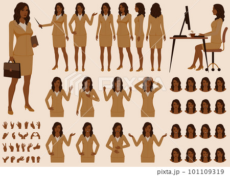 Set of cartoon black, african businesswomen character vector design Set of cartoon black, african businesswomen character vector design 101109319