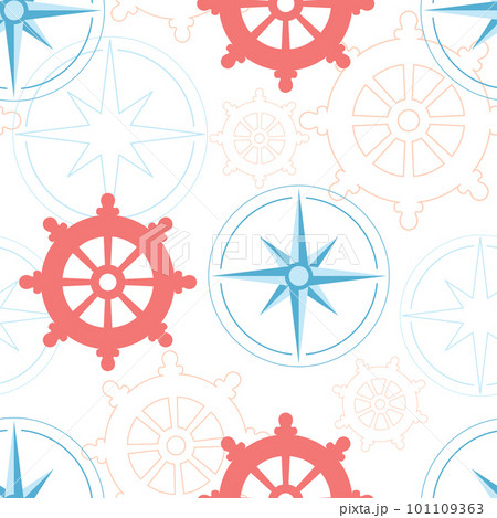cartoon maritime symbols seamless pattern, vector illustration 101109363