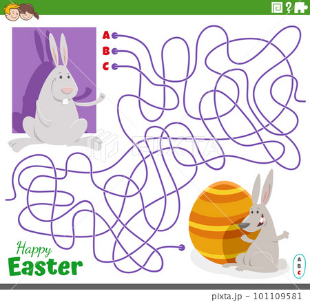 maze game with cartoon Easter Bunnies and egg maze game with cartoon Easter Bunnies and egg 101109581