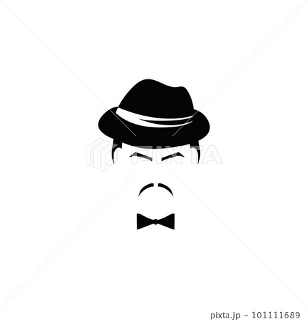 Retro male profile with tie hat and mustache template 101111689