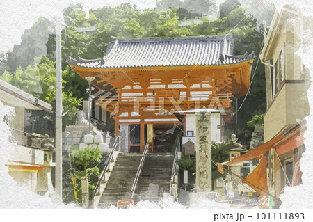 水彩画風　和歌山　紀三井寺　楼門　和歌山県和歌山市 101111893