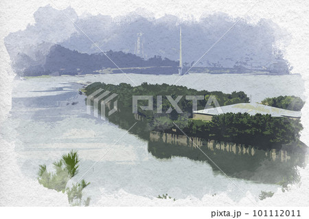 水彩画風 和歌山 片男波公園とサンブリッジ 和歌山県和歌山市 水彩画風 和歌山 片男波公園とサンブリッジ 和歌山県和歌山市 101112011