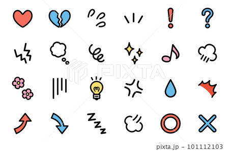 様々な感情表現 アイコンセット(線有カラー) 様々な感情表現 アイコンセット(線有カラー) 101112103