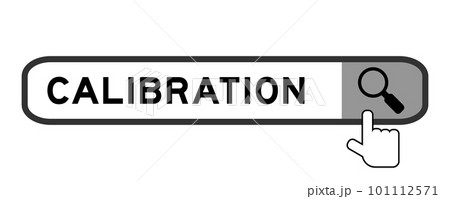 Search banner in word calibration with hand over magnifier icon on white background 101112571