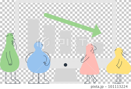 右肩下がりの棒グラフと人々 101113224