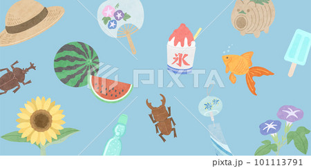 夏のかわいいイラストバナーA 青 夏のかわいいイラストバナーA 青 101113791